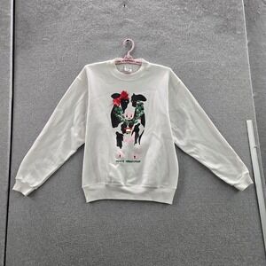 XYZ Women Sweatshirt L White Graphic Fleece Cow Christmas Bow Long Sleeve